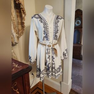 Balloon Sleeves Belted Boho Mini Dress